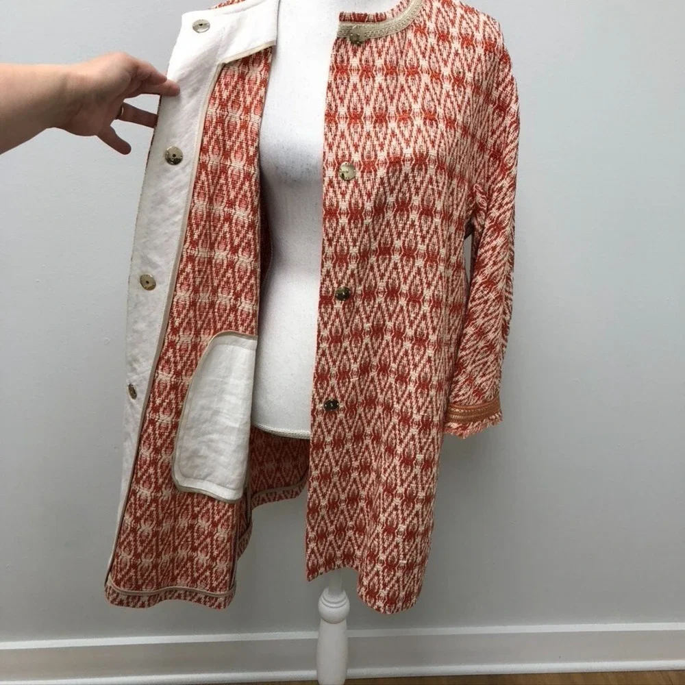 Schneiders Kiana‎ Cotton Tweed Jacket Womens 14 Orange Mid Length Boho Indie